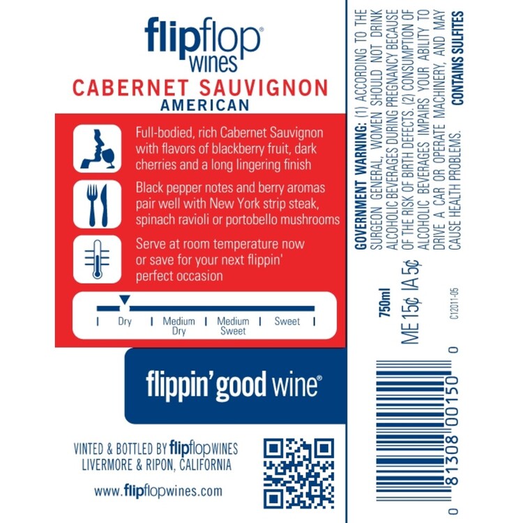 Flipflop Cabernet Sauvignon California - 750ML - Back Label