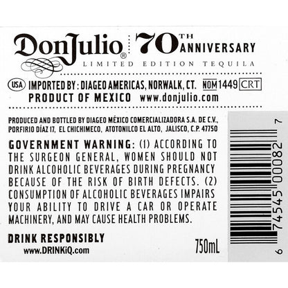 Don Julio Tequila Anejo 70th Anniversary Limited Edition 80 - 750ML - Back Label