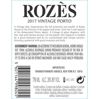 Rozes Porto Vintage 2017 - 750ML - Back Label