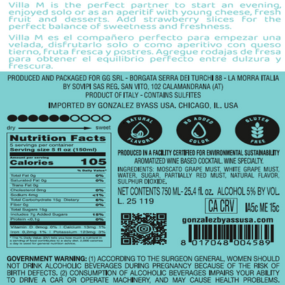 Villa M Moscato Rose Sweet Rose Italy - 750ML - Back Label