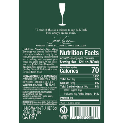 Josh Cellars Sparkling Wine Non Alcoholic - 750ML - Back Label