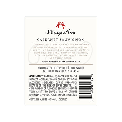 Menage A Trois Cabernet Sauvignon North Coast - 750ML - Back Label