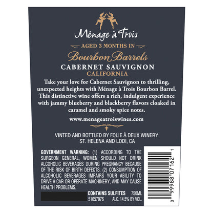 Menage A Trois Cabernet Sauvignon Aged 3 Months In Bourbon Barrels Lim - 750ML