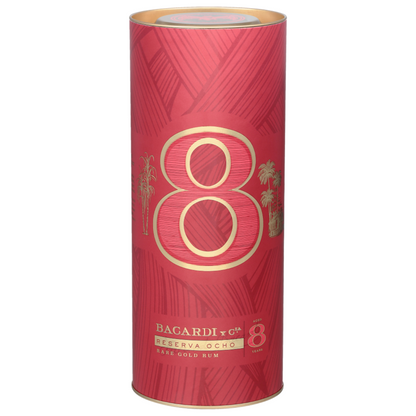 Bacardi Aged Rum Rare Gold Reserva Ocho 8 Yr 80 W/ Gift Tube - 750ML - Front Label