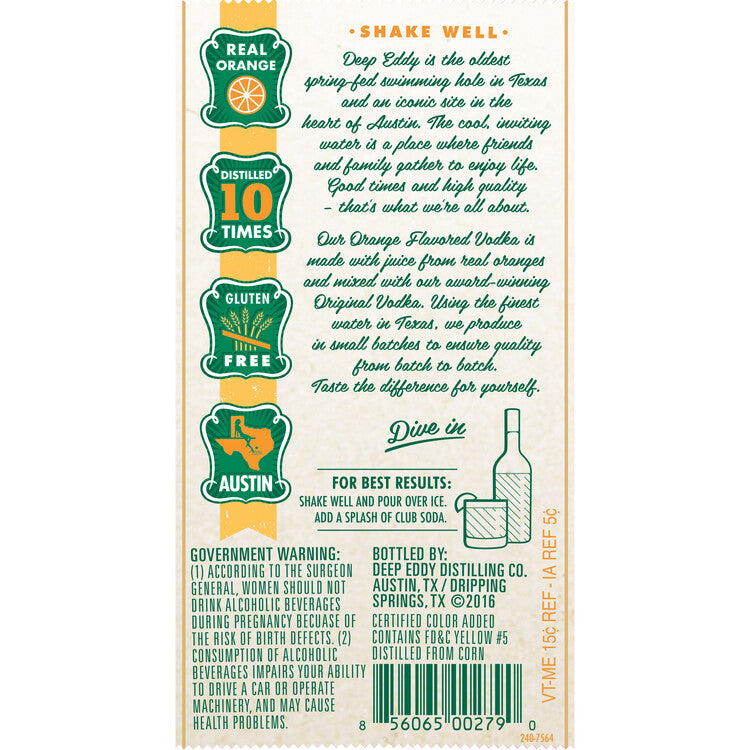 Deep Eddy Orange Flavored Vodka 70 - 1.75L - Back Label