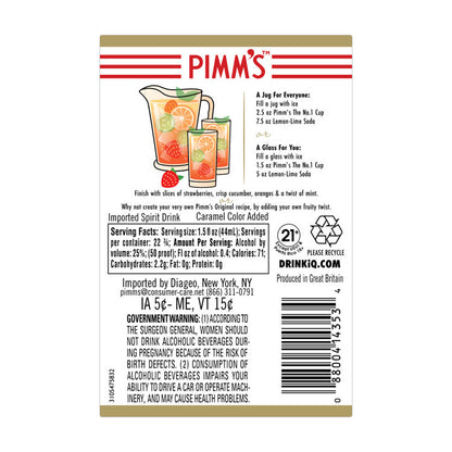 Pimms Gin Liqueur The Original No. 1 Cup 50 - 1.0L - Back Label