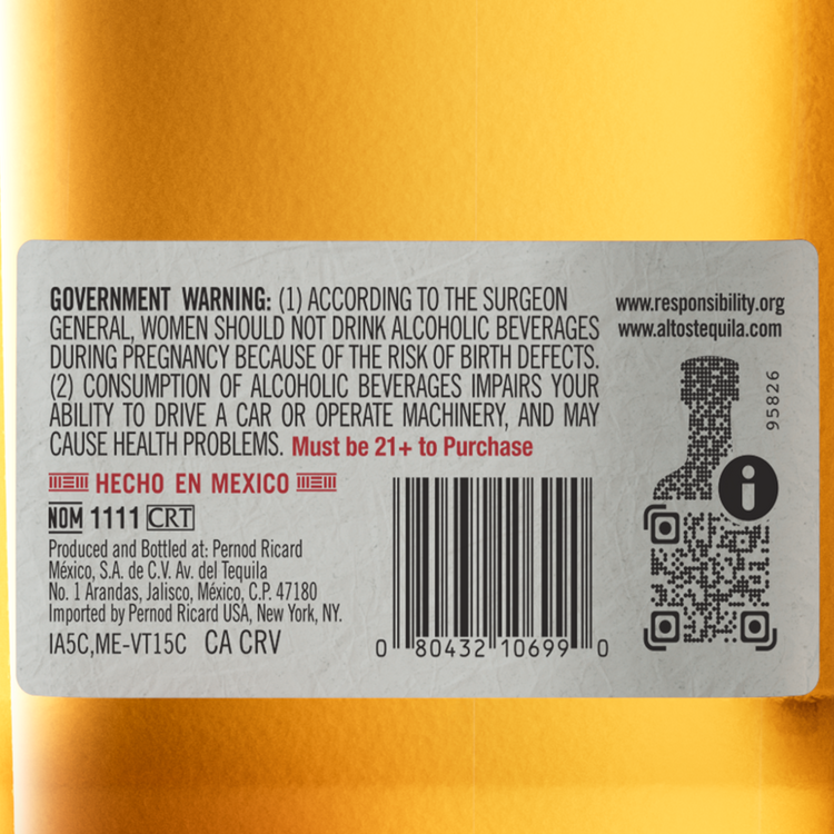 Olmeca Altos Tequila Reposado 80 - 1.0L - Back Label
