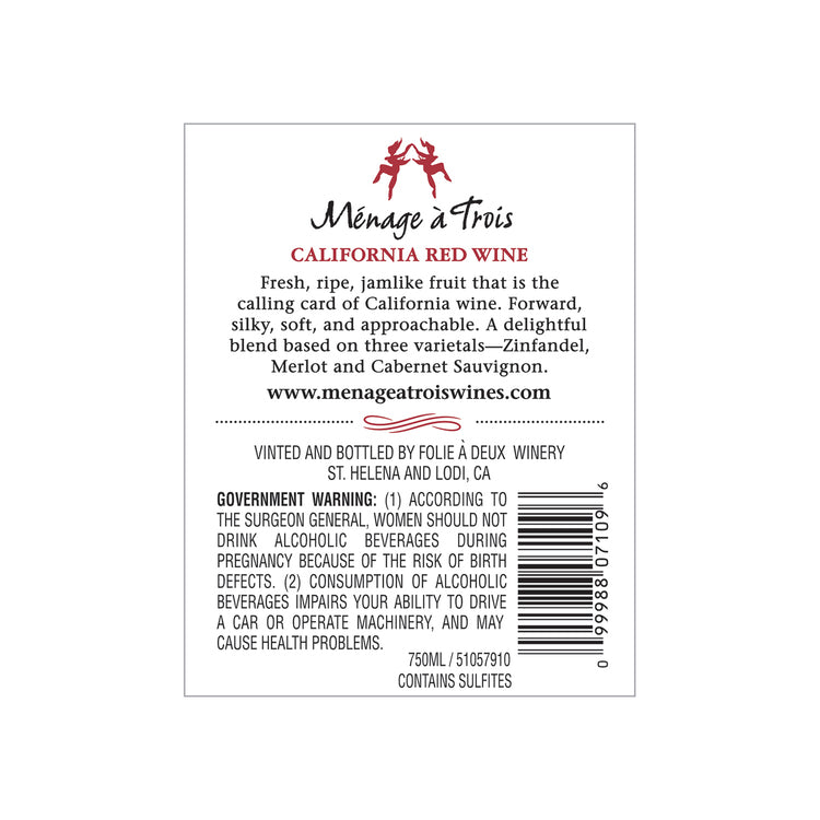 Menage A Trois Red Wine California - 750ML