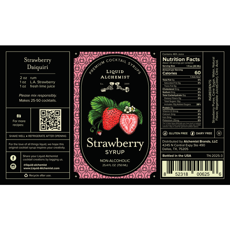 Liquid Alchemist Strawberry Syrup - 750ML - Front Label
