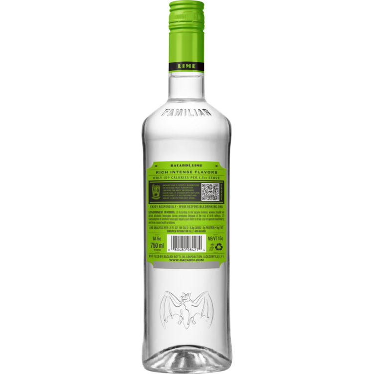Bacardi Lime Flavored Rum Lime 70 - 750ML - Back