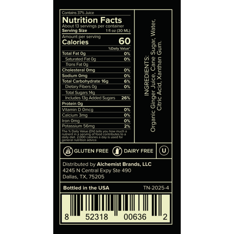 Liquid Alchemist Ginger Syrup - 375ML - Back Label