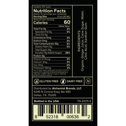 Liquid Alchemist Ginger Syrup - 375ML - Back Label