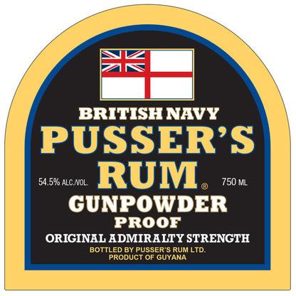 Pusser's Navy Rum Gunpowder Proof Original Admiralty Strength 109 - 750ML - Front Label