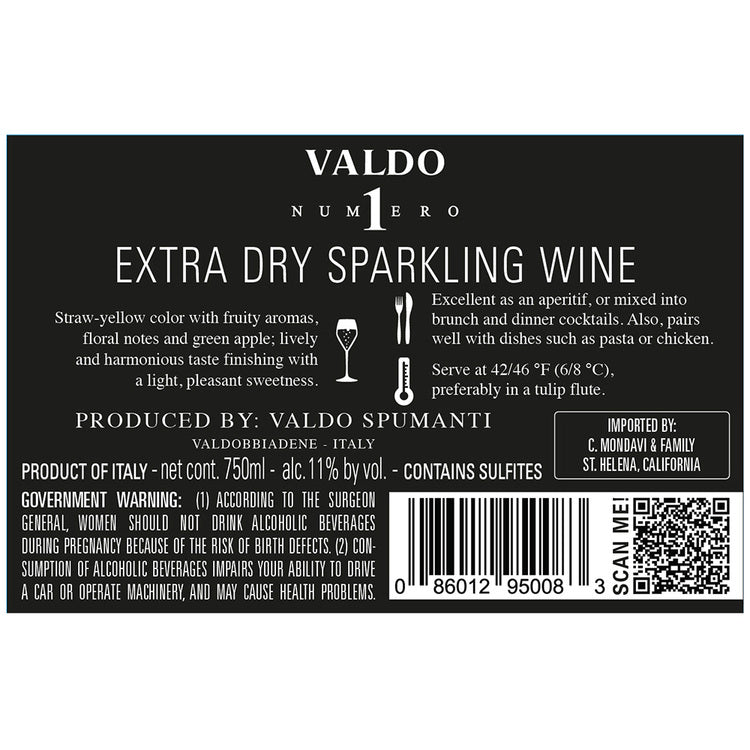 Valdo Extra Dry Numero 1 Italy - 750ML - Back Label