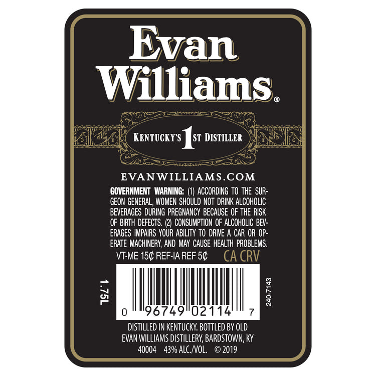 Evan Williams Straight Bourbon Black Label 86 - 1.75L - Back Label
