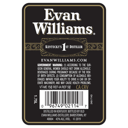 Evan Williams Straight Bourbon Black Label 86 - 1.75L - Back Label
