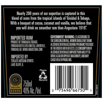 Angostura Gold Rum 1919 80 - 750ML - Back Label