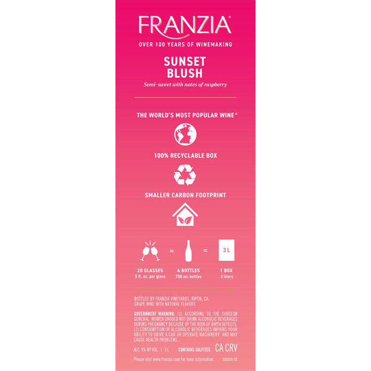 Franzia Sunset Blush American - 3.0L - Back