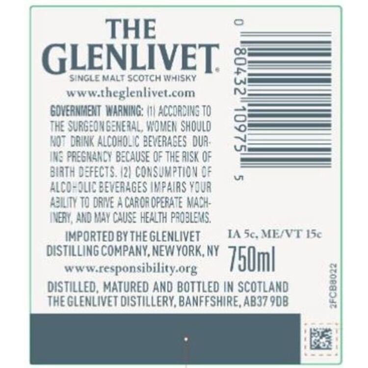 The Glenlivet Single Malt Scotch Founder's Reserve 80 With Carton - 750ML - Back Label