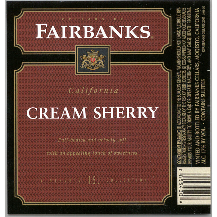 Fairbanks Cream Sherry California - 1.5L - Back