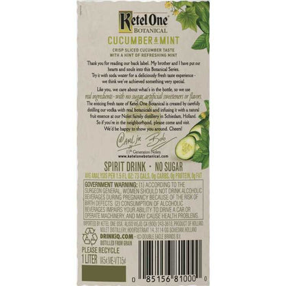 Ketel One Cucumber & Mint Flavored Vodka Botanical 60 - 1.0L - Back Label