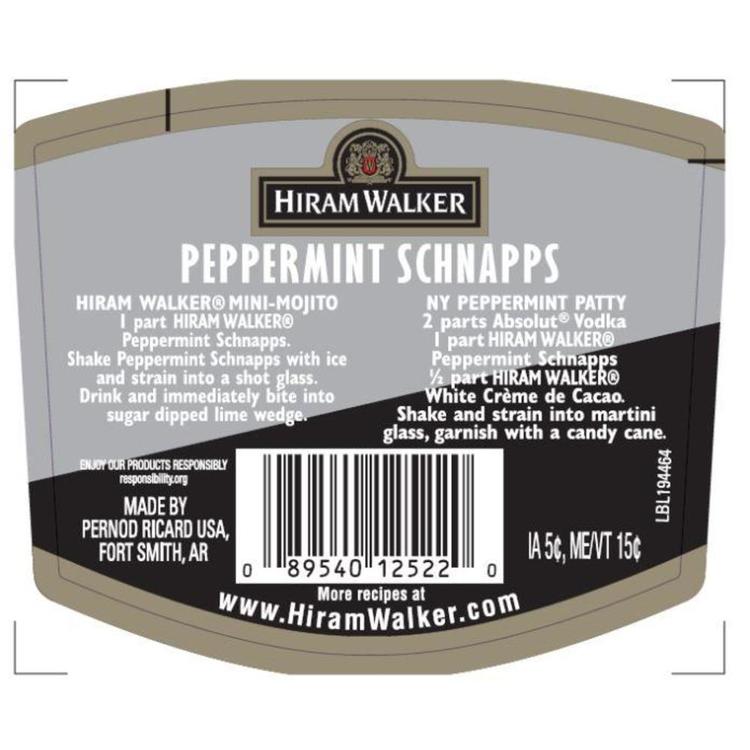Hiram Walker Peppermint Schnapps 60 - 1.75L - Back Label