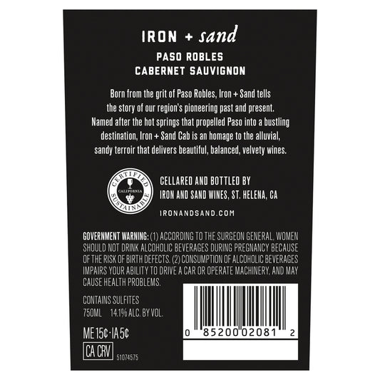 Iron + Sand Cabernet Sauvignon Paso Robles 2022 - 1.5L - Back Label