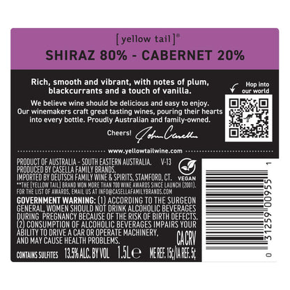 Yellow Tail Shiraz/Cabernet Sauvignon South Eastern Australia - 1.5L - Back Label