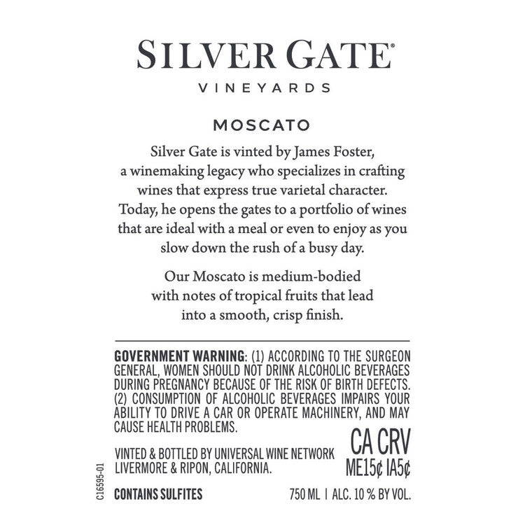 Silver Gate Vineyards Moscato California - 750ML - Back
