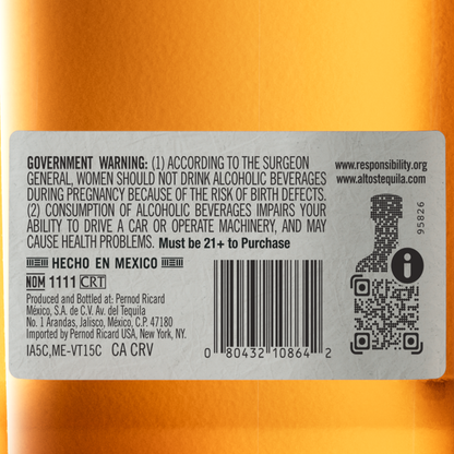 Olmeca Altos Tequila Anejo 80 - 1.0L - Back Label