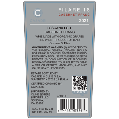 Casadei Cabernet Franc Di Toscana Filare 18 2021 - 750ML