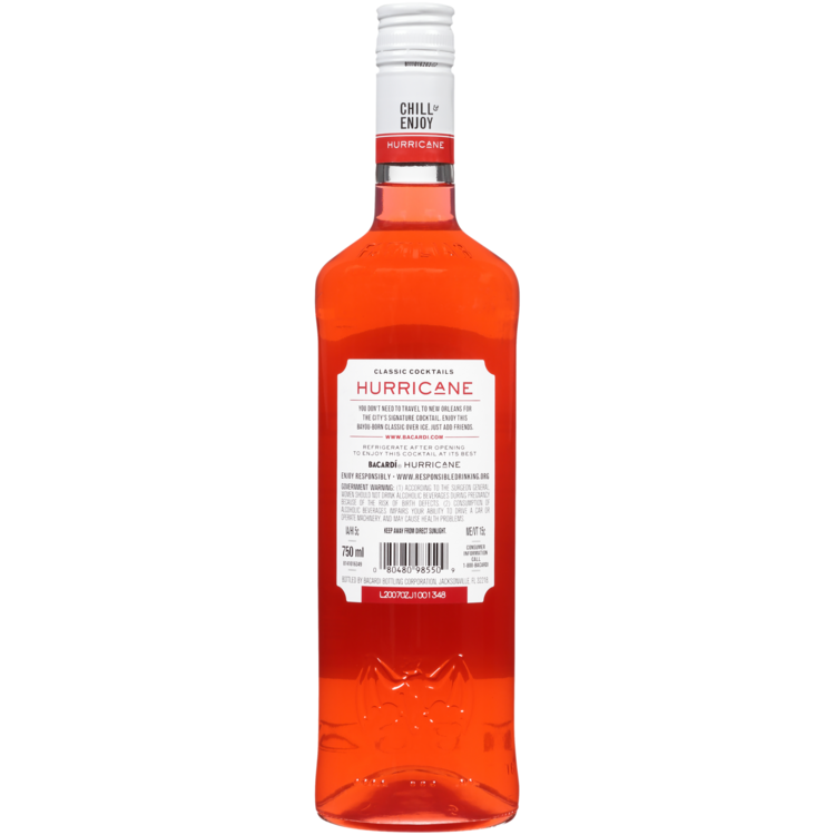 Bacardi Hurricane Classic Cocktails 25 - 750ML - Back