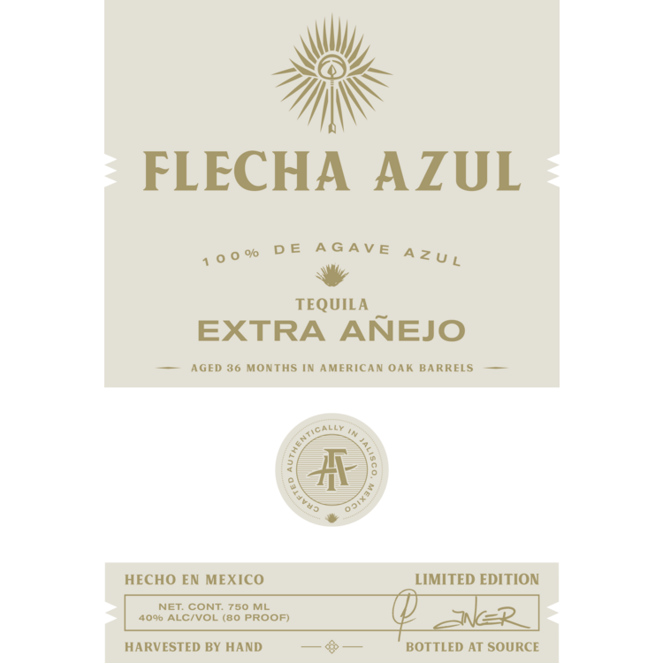 Flecha Azul Tequila Extra Anejo 3 Yr 80 - 750ML - Front Label
