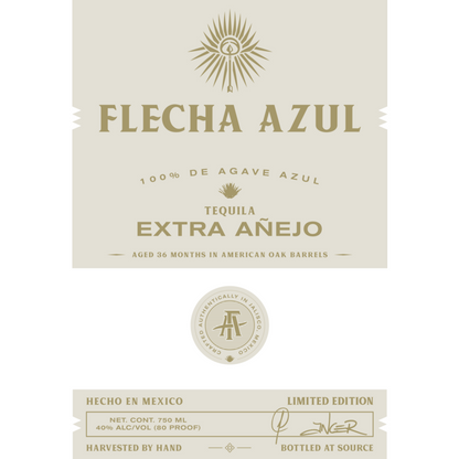 Flecha Azul Tequila Extra Anejo 3 Yr 80 - 750ML - Front Label