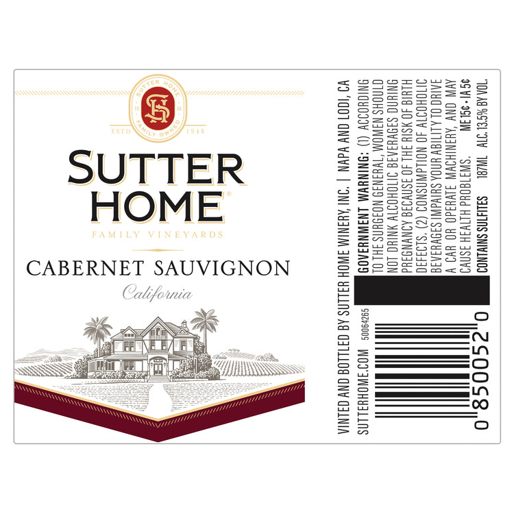 Sutter Home Cabernet Sauvignon California - 187ML - Front Label