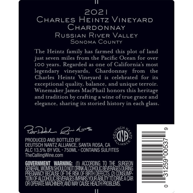 The Calling Chardonnay Heintz Vineyard Russian River Valley 2021 - 750ML