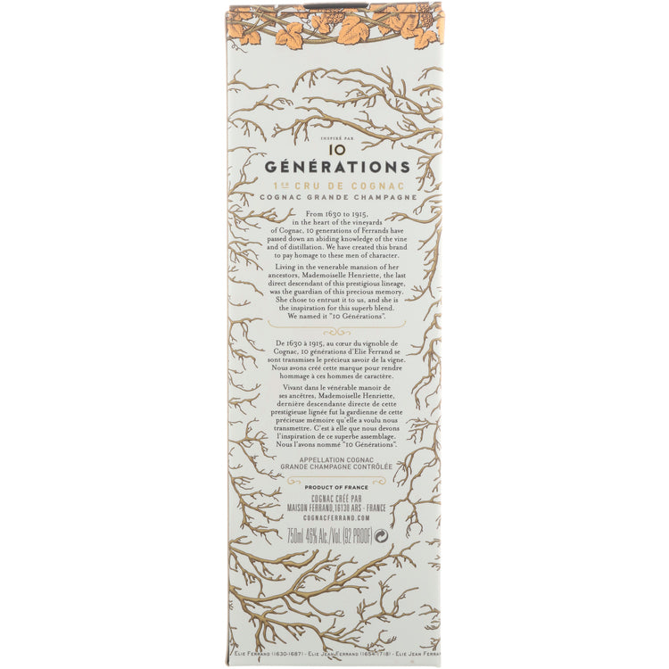 Ferrand Grande Champagne Cognac 10 Generations 92 - 750ML - Back