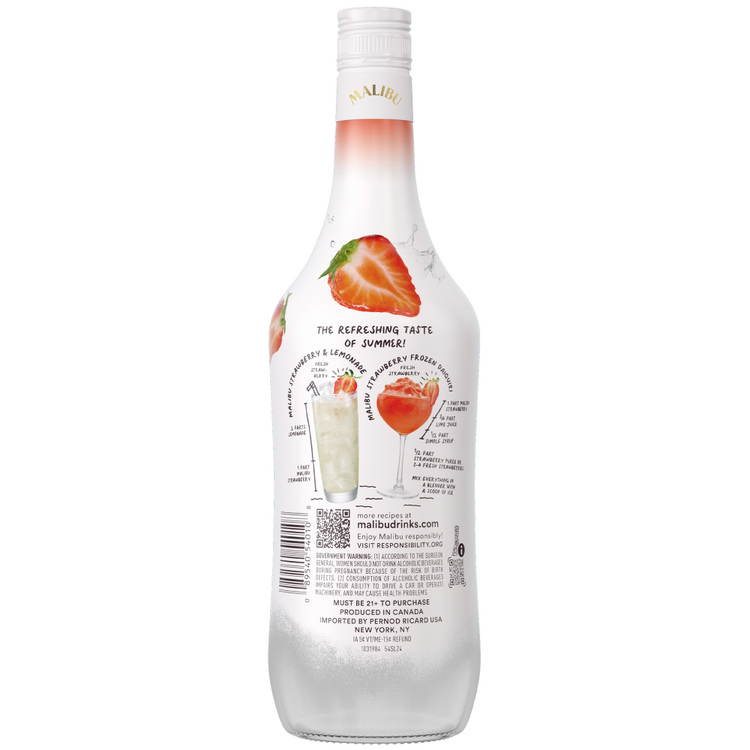 Malibu Strawberry Flavored Rum 42 - 750ML - Back