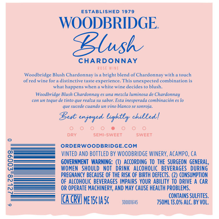 Woodbridge Rose Wine Blush Chardonnay California - 750ML - Back Label