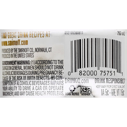 Smirnoff Whipped Cream Flavored Vodka 60 - 750ML - Back Label