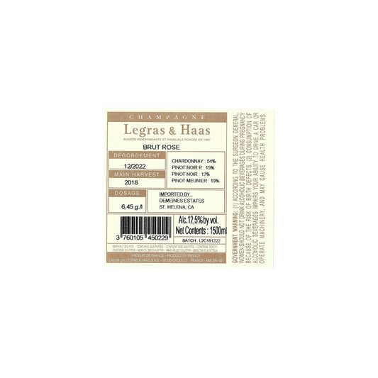 Legras & Haas Champagne Brut Rose - 1.5L - Back Label