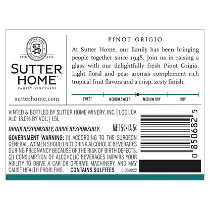 Sutter Home Pinot Grigio California - 1.5L - Back Label