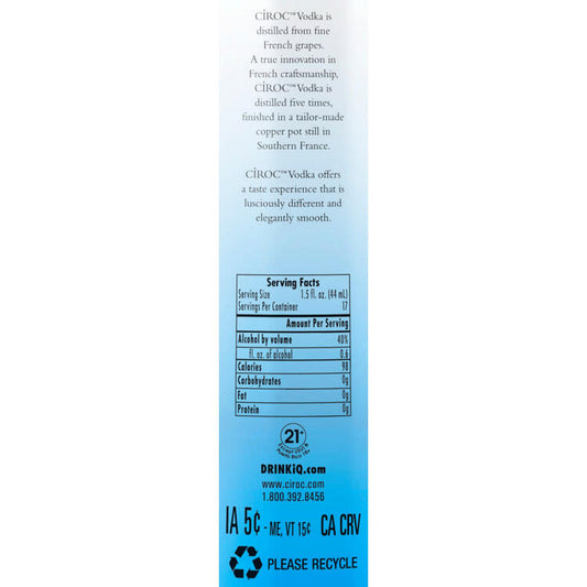 Ciroc Vodka Snap Frost 80 - 750ML - Front