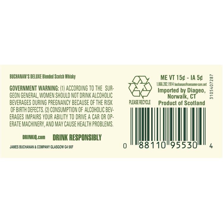 Buchanan's Blended Scotch Deluxe 12 Yr 80 - 1.0L - Back Label