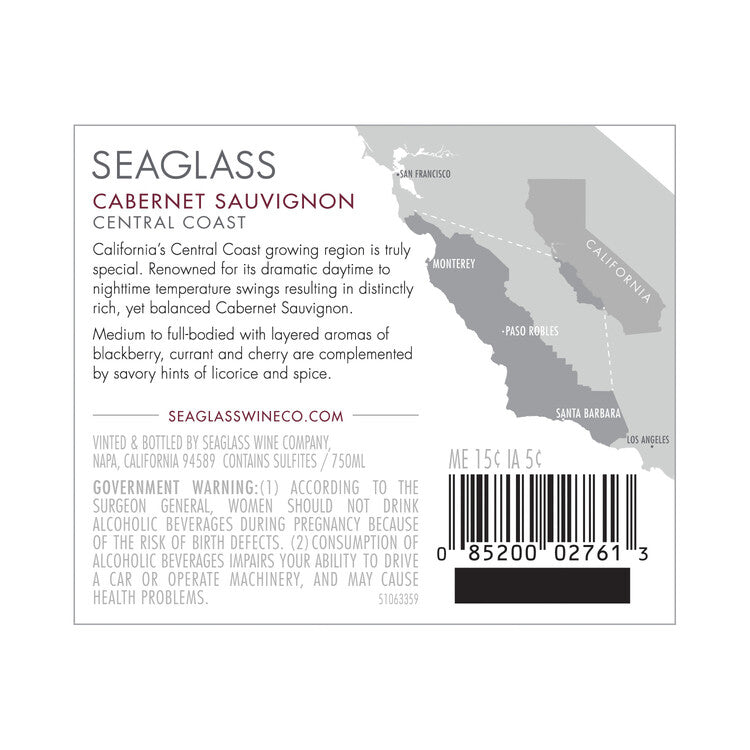 Seaglass Cabernet Sauvignon Central Coast - 750ML - Back Label