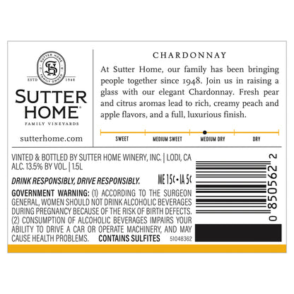Sutter Home Chardonnay California - 1.5L - Back Label