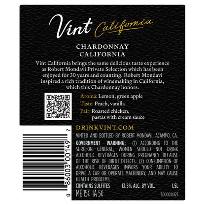 Robert Mondavi Private Selection Chardonnay California - 1.5L - Back Label