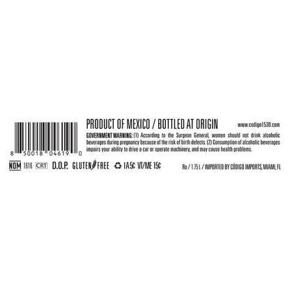 Codigo 1530 Tequila Blanco Rosa 80 - 1.75L - Back Label