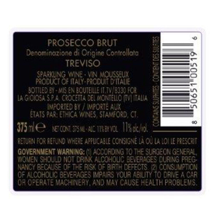 La Gioiosa Prosecco Treviso Brut - 200ML - Back Label