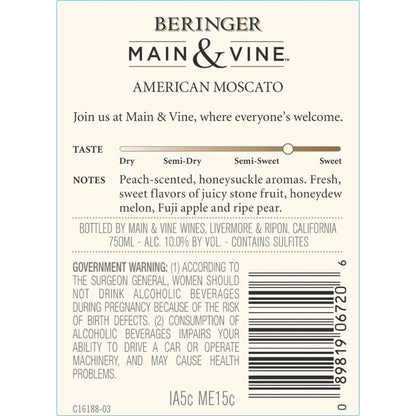 Beringer Main & Vine Moscato California - 750ML - Back Label